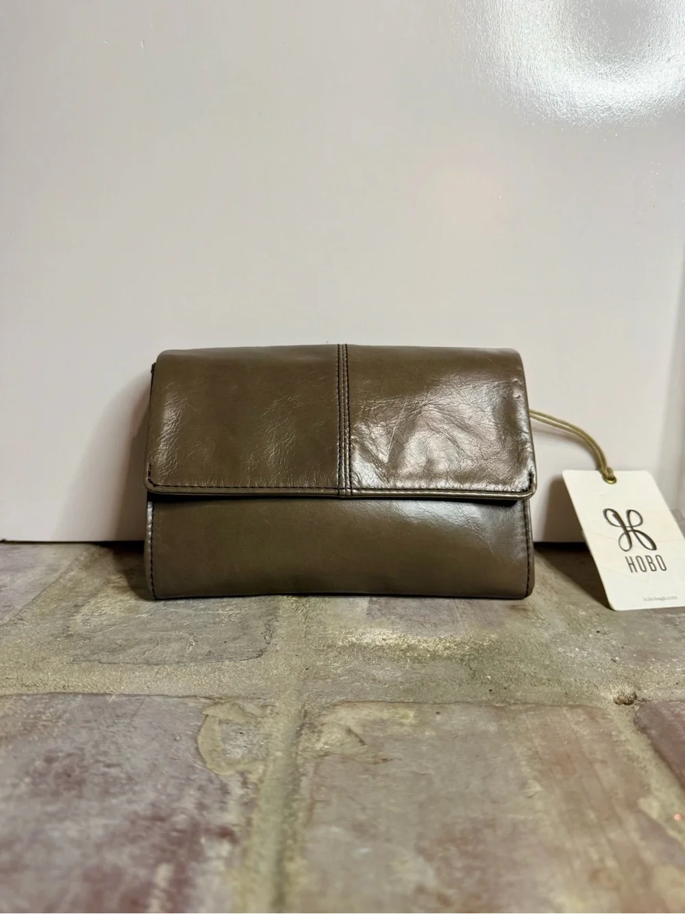 HOBO Jetty Leather Clutch/Crossbody – Shadow, Gold Chain — NWT